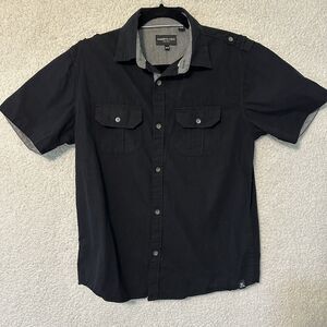 Kenneth Cole NY Boy Short Sleeve Button Down Shirt‎ Size 14/16 Black Color